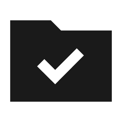 Folder check sharp icon, sharp-cornered style, from Material Symbols