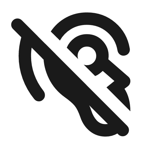 Hearing aid disabled left outline rounded icon, rounded style, from Material Symbols