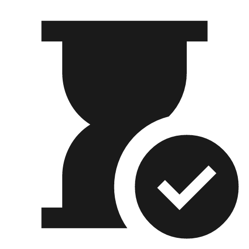 Hourglass check icon, solid style, from Material Symbols