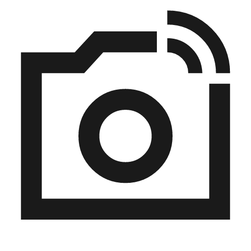 Linked camera outline sharp icon, sharp-cornered style, from Material Symbols