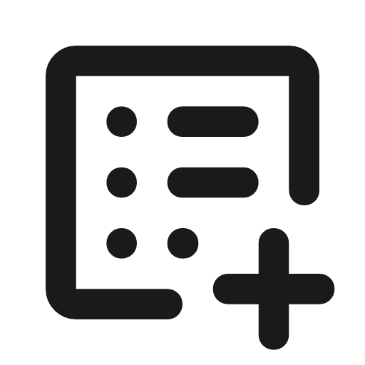 List alt add outline rounded icon, rounded style, from Material Symbols