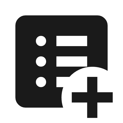 List alt add icon, solid style, from Material Symbols