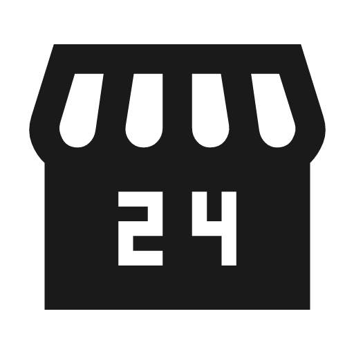 Local convenience store sharp icon, sharp-cornered style, from Material Symbols
