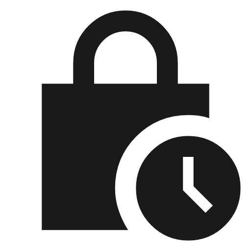 Lock clock sharp icon, sharp-cornered style, from Material Symbols