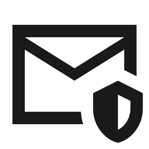 Mail shield outline sharp icon, sharp-cornered style, from Material Symbols