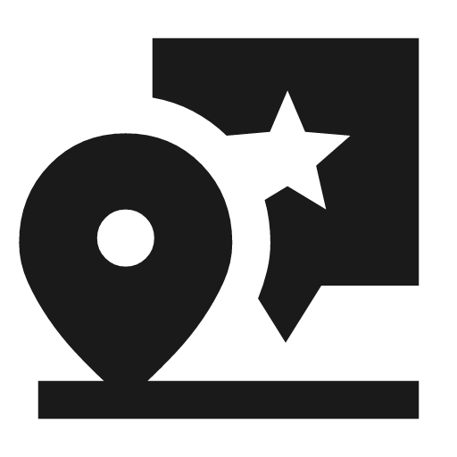 Map pin review sharp icon, sharp-cornered style, from Material Symbols