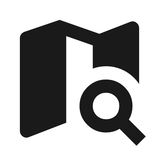 Map search icon, solid style, from Material Symbols