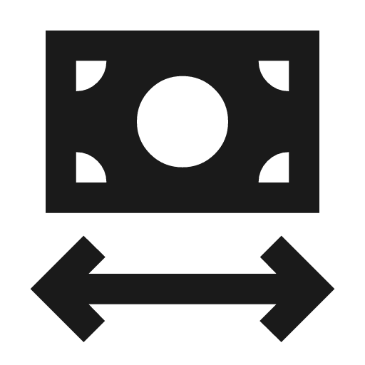 Money range sharp icon, sharp-cornered style, from Material Symbols