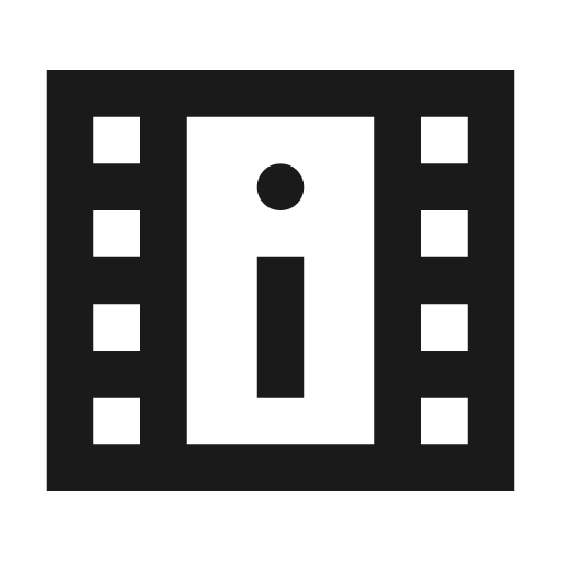 Movie info outline sharp icon, sharp-cornered style, from Material Symbols