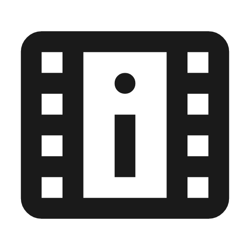 Movie info outline icon, outline style, from Material Symbols