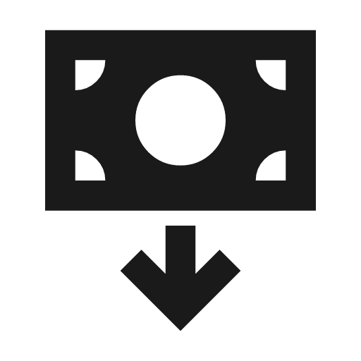 Payment arrow down sharp icon, sharp-cornered style, from Material Symbols
