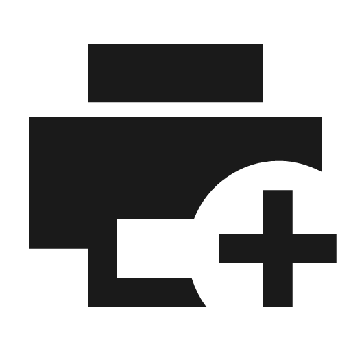 Print add sharp icon, sharp-cornered style, from Material Symbols