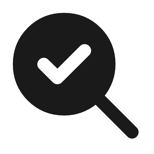Search check 2 rounded icon, rounded style, from Material Symbols