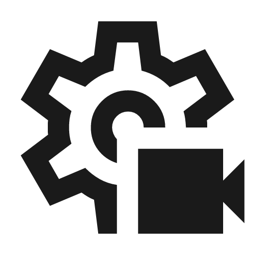 Settings video camera outline sharp icon, sharp-cornered style, from Material Symbols