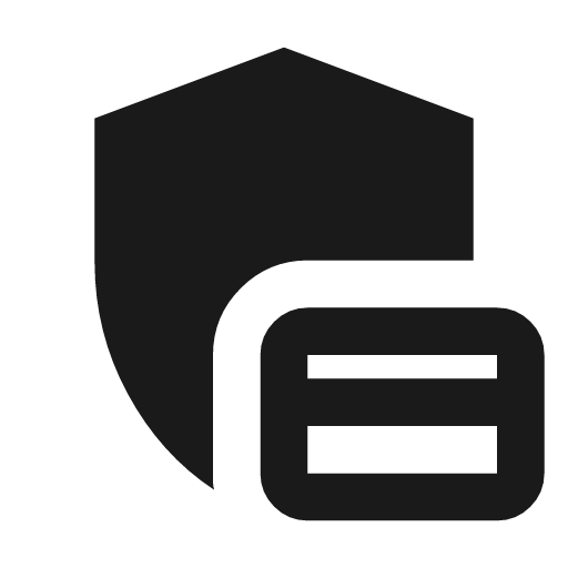 Shield card icon, solid style, from Material Symbols