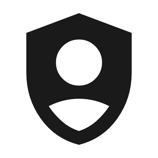 Shield person icon, solid style, from Material Symbols
