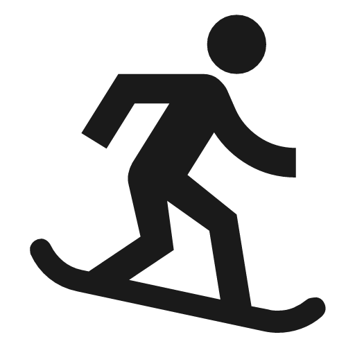 Snowboarding icon, solid style, from Material Symbols