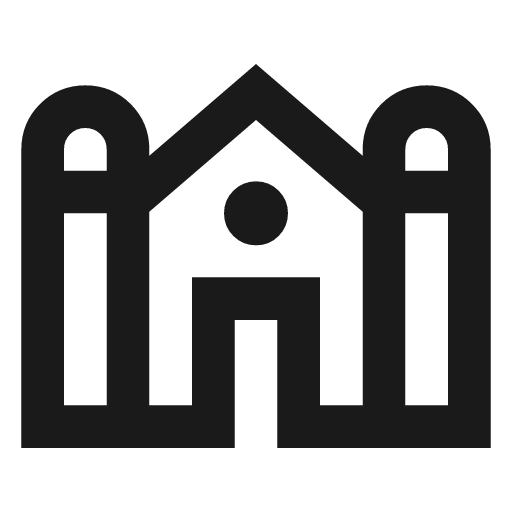 Synagogue outline sharp icon, sharp-cornered style, from Material Symbols
