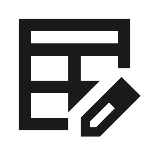 Table edit outline sharp icon, sharp-cornered style, from Material Symbols