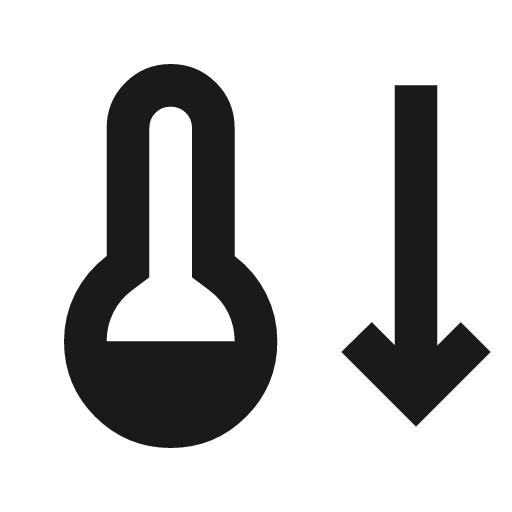 Thermostat arrow down icon, solid style, from Material Symbols