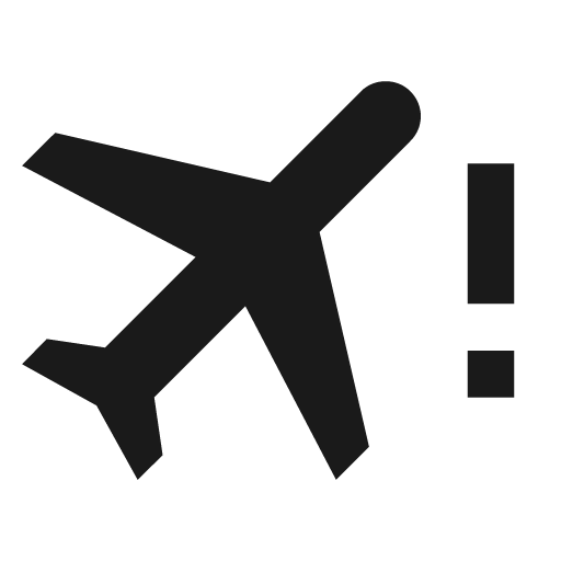Airplane alert icon, solid style, from Material Design Icons