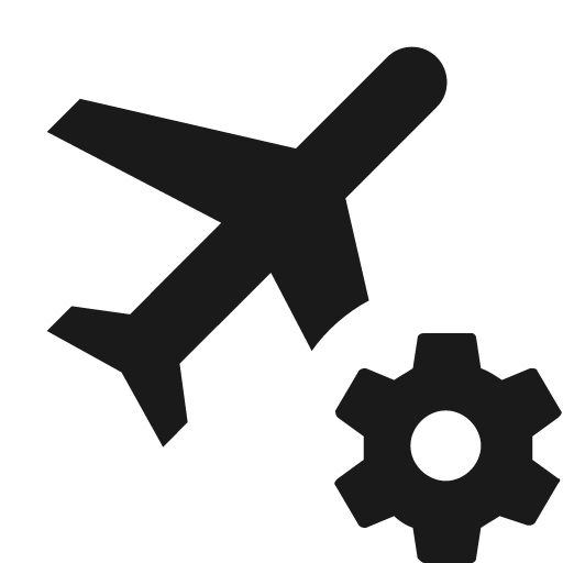 Airplane cog icon, solid style, from Material Design Icons