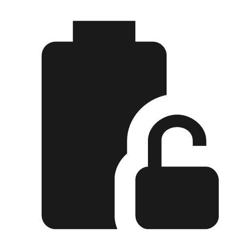 Battery lock open icon, solid style, from Material Design Icons