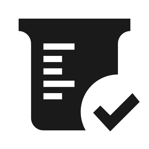 Beaker check icon, solid style, from Material Design Icons