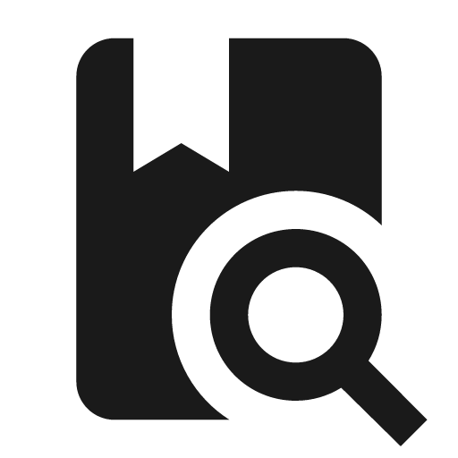 Book search icon, solid style, from Material Design Icons