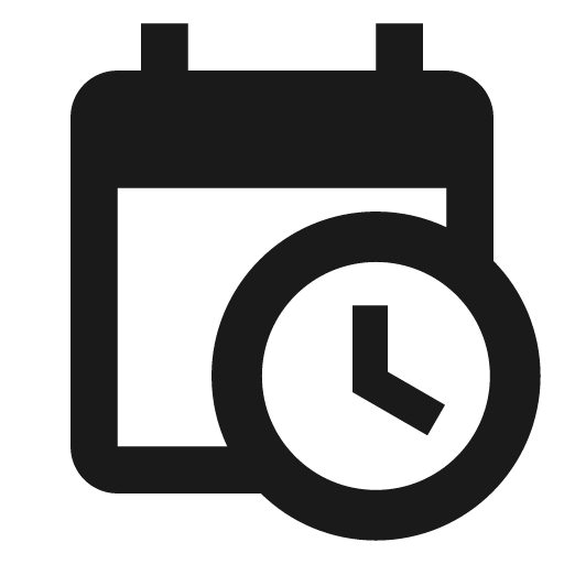 Calendar clock icon, solid style, from Material Design Icons