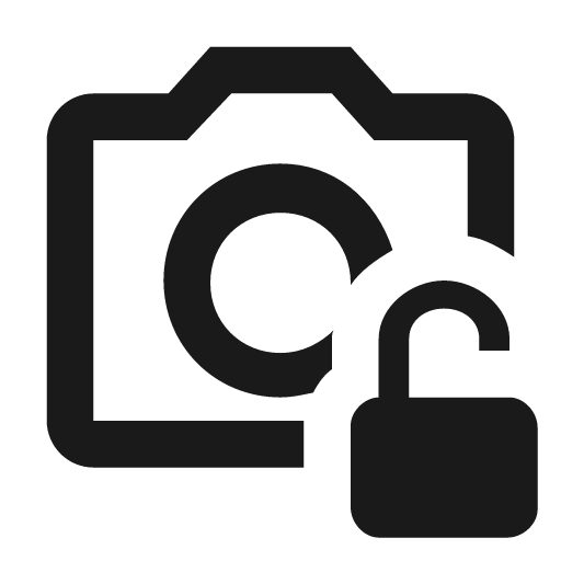 Camera lock open outline icon, outline style, from Material Design Icons