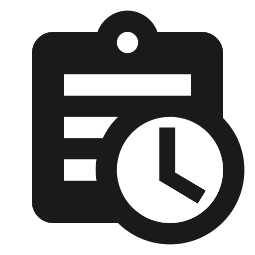 Clipboard text clock icon, solid style, from Material Design Icons
