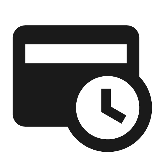 Credit card clock icon, solid style, from Material Design Icons