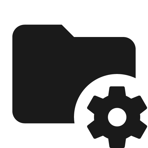 Folder cog icon, solid style, from Material Design Icons