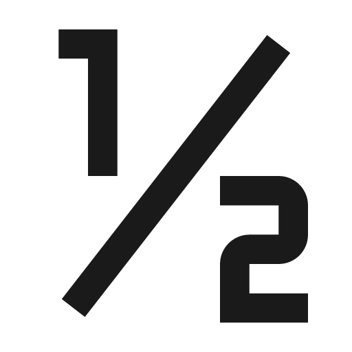 Fraction one half icon, solid style, from Material Design Icons