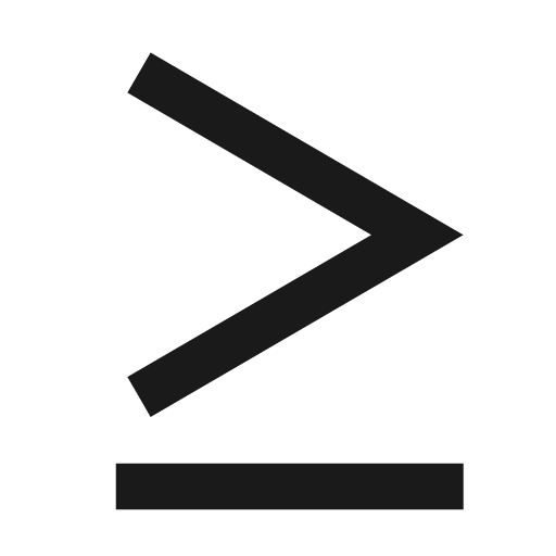 Greater than or equal icon, solid style, from Material Design Icons