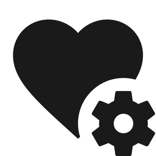 Heart cog icon, solid style, from Material Design Icons