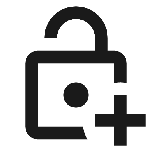 Lock open plus outline icon, outline style, from Material Design Icons