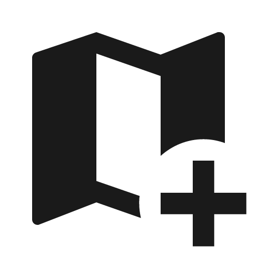 Map plus icon, solid style, from Material Design Icons