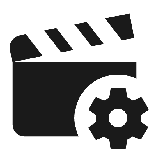 Movie open cog icon, solid style, from Material Design Icons