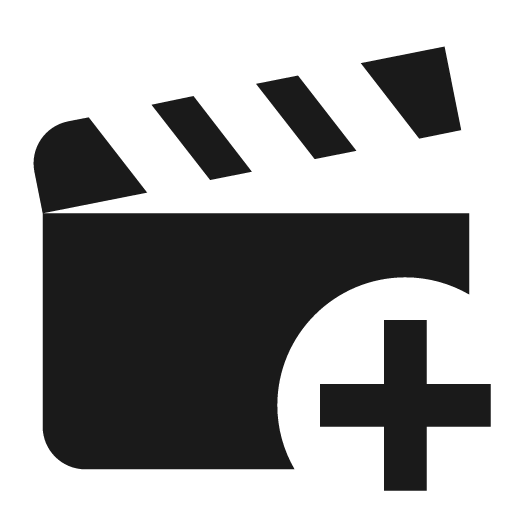 Movie open plus icon, solid style, from Material Design Icons