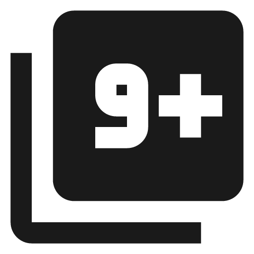 Numeric 9 plus box multiple icon, solid style, from Material Design Icons