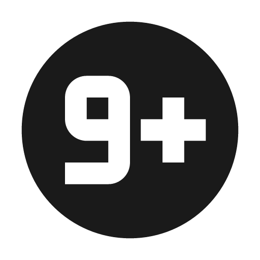 Numeric 9 plus circle icon, solid style, from Material Design Icons