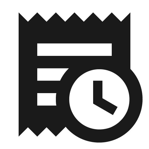 Receipt text clock icon, solid style, from Material Design Icons