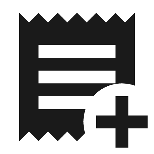 Receipt text plus icon, solid style, from Material Design Icons