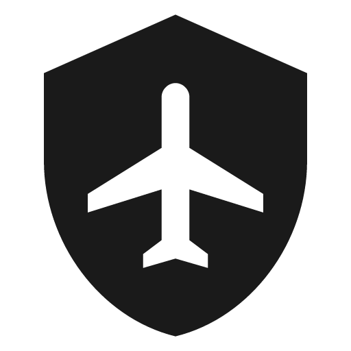 Shield airplane icon, solid style, from Material Design Icons