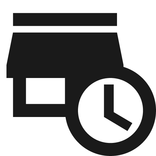 Store clock icon, solid style, from Material Design Icons