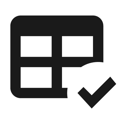 Table check icon, solid style, from Material Design Icons