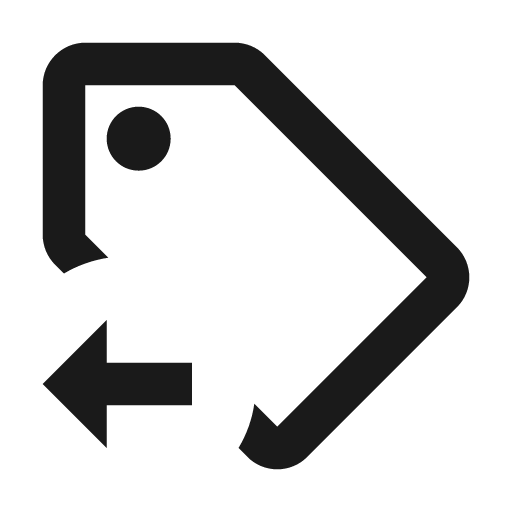 Tag arrow left outline icon, outline style, from Material Design Icons