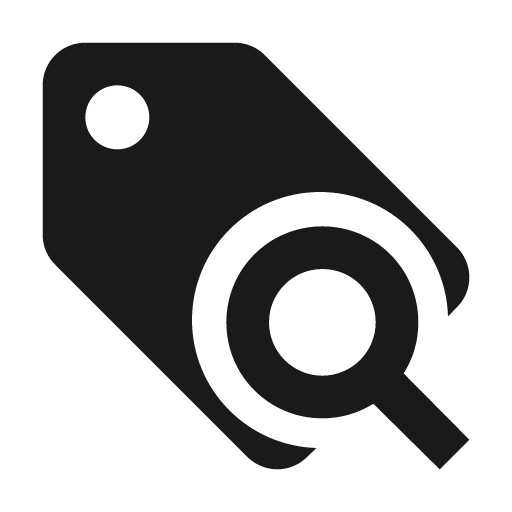 Tag search icon, solid style, from Material Design Icons